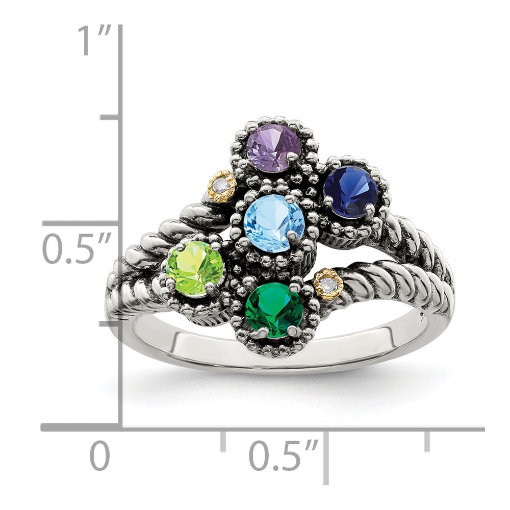 Sterling Silver Antiqued w/14k 5-stone w/Diamond Mother's Ring Semi-Mount (QMR27/5-10)