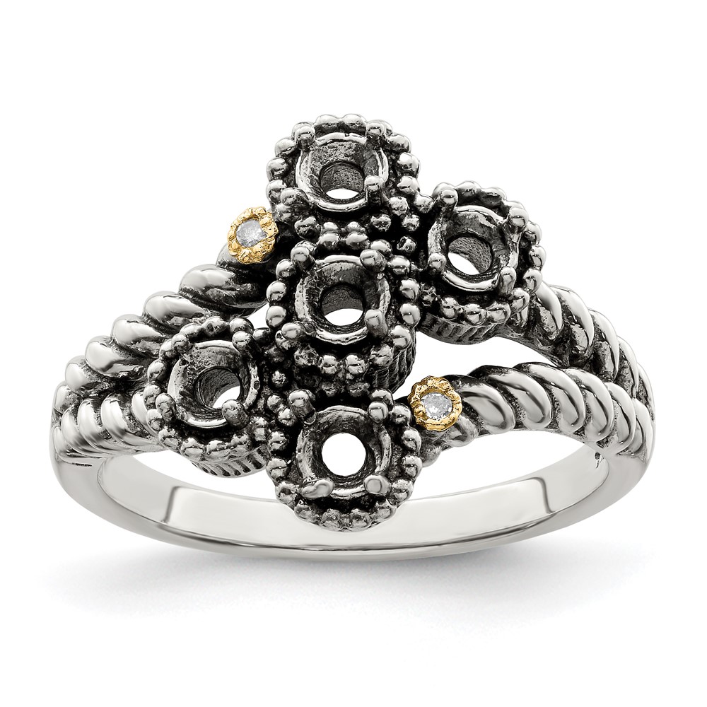 Sterling Silver Antiqued w/14k 5-stone w/Diamond Mother's Ring Semi-Mount (QMR27/5-10)