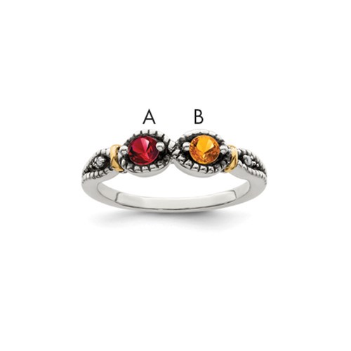 Sterling Silver Antiqued Ring with 14K 2-stone with Diamond Mother's