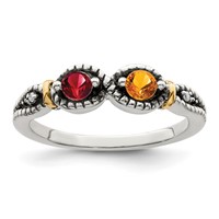 Sterling Silver Antiqued Ring with 14K 2-stone with Diamond Mother's view 2