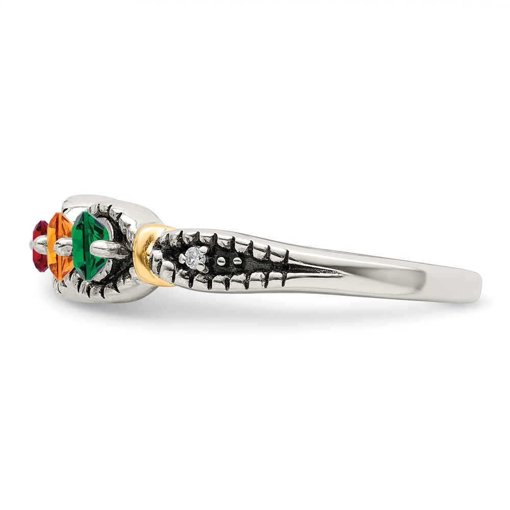 Sterling Silver Antiqued w/14k 3-stone w/Diamond Mother's Ring Semi-Mount (QMR28/3-7)