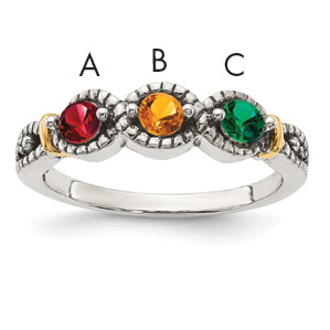 Sterling Silver Antiqued w/14k 3-stone w/Diamond Mother's Ring Semi-Mount (QMR28/3-5)