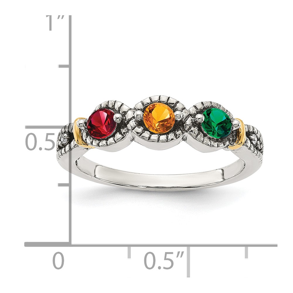 Sterling Silver Antiqued w/14k 3-stone w/Diamond Mother's Ring Semi-Mount (QMR28/3-7)