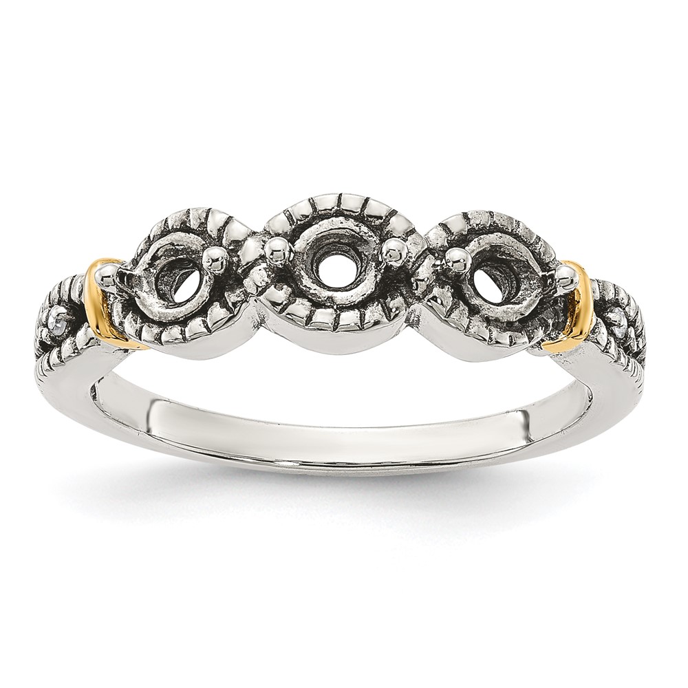 Sterling Silver Antiqued w/14k 3-stone w/Diamond Mother's Ring Semi-Mount (QMR28/3-7)