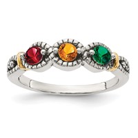 Sterling Silver Antiqued Ring with 14K 3-stone with Diamond Mother's view 2