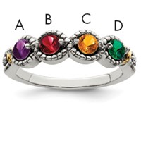 Sterling Silver Antiqued Ring with 14K 4-stone with Diamond Mother's view 1