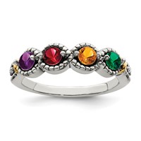 Sterling Silver Antiqued Ring with 14K 4-stone with Diamond Mother's view 2
