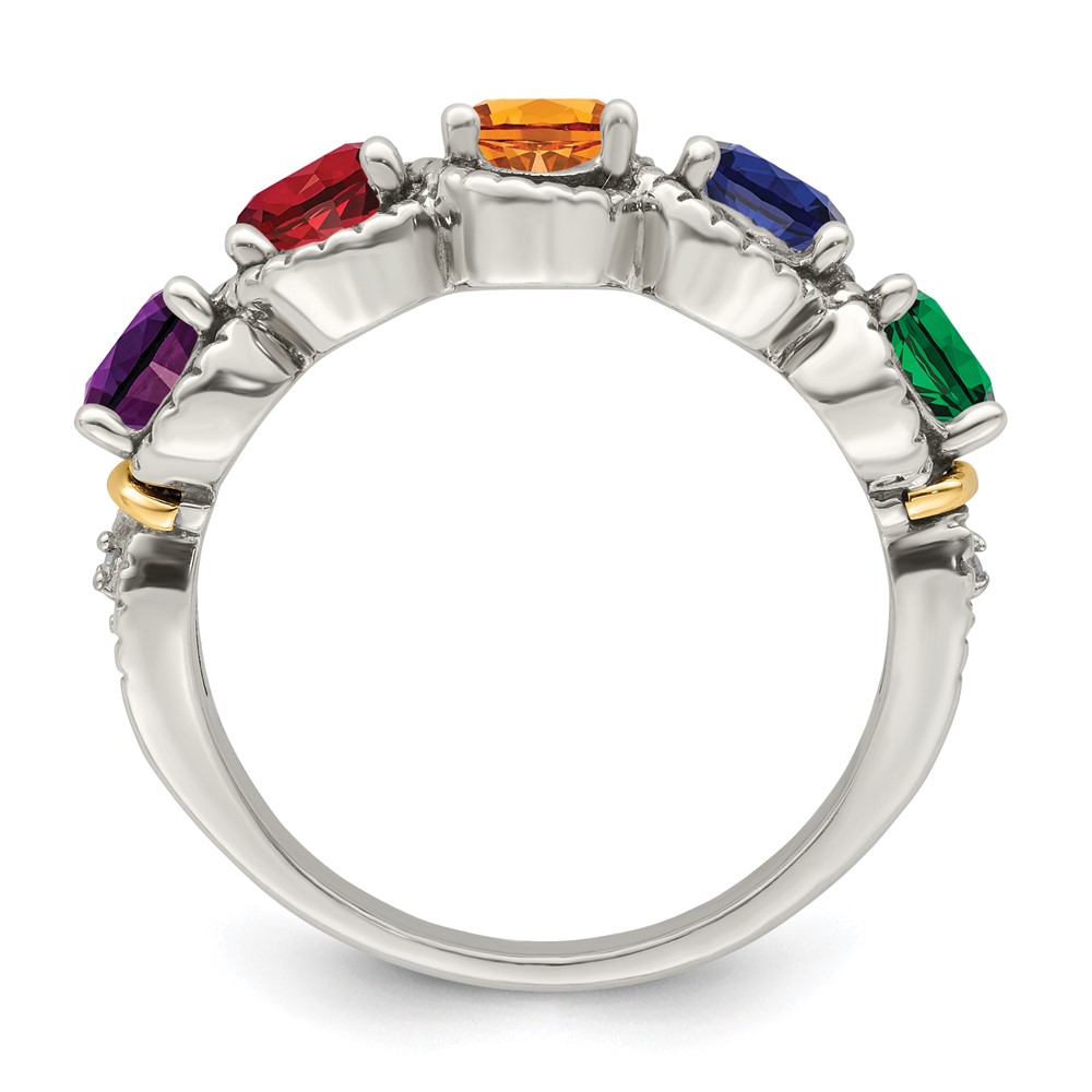 Sterling Silver Antiqued w/14k 5-stone w/Diamond Mother's Ring Semi-Mount (QMR28/5-9)