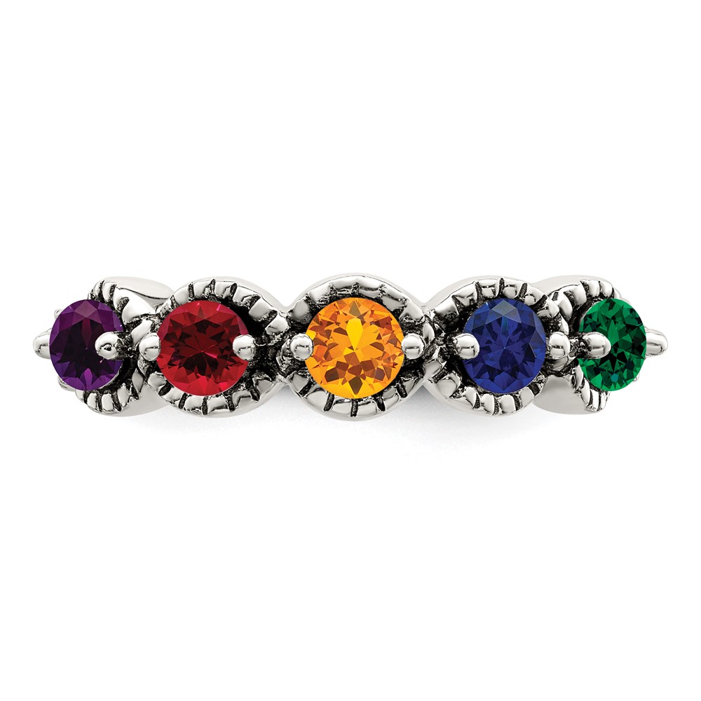 Sterling Silver Antiqued w/14k 5-stone w/Diamond Mother's Ring Semi-Mount (QMR28/5-9)