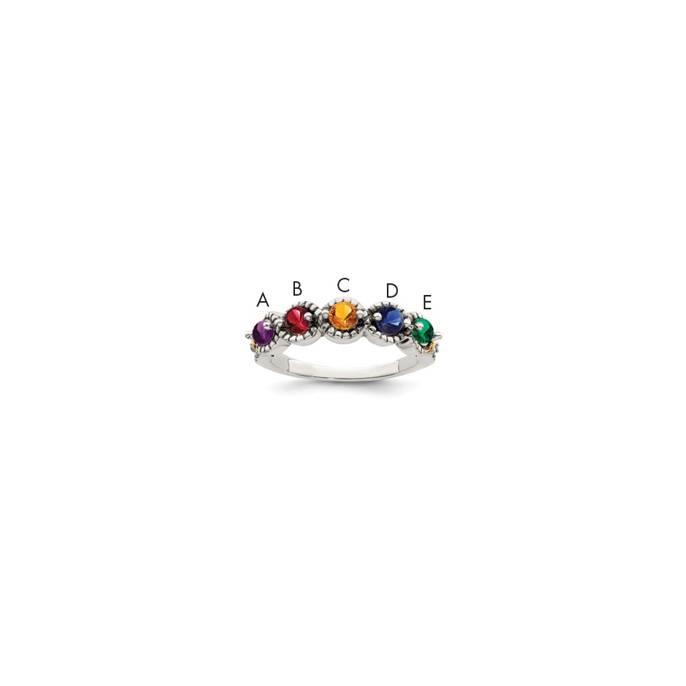 Sterling Silver Antiqued w/14k 5-stone w/Diamond Mother's Ring Semi-Mount (QMR28/5-5)