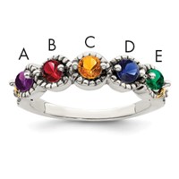 Sterling Silver Antiqued W 14K 5-stone W Diamond Mother's Ring view 1