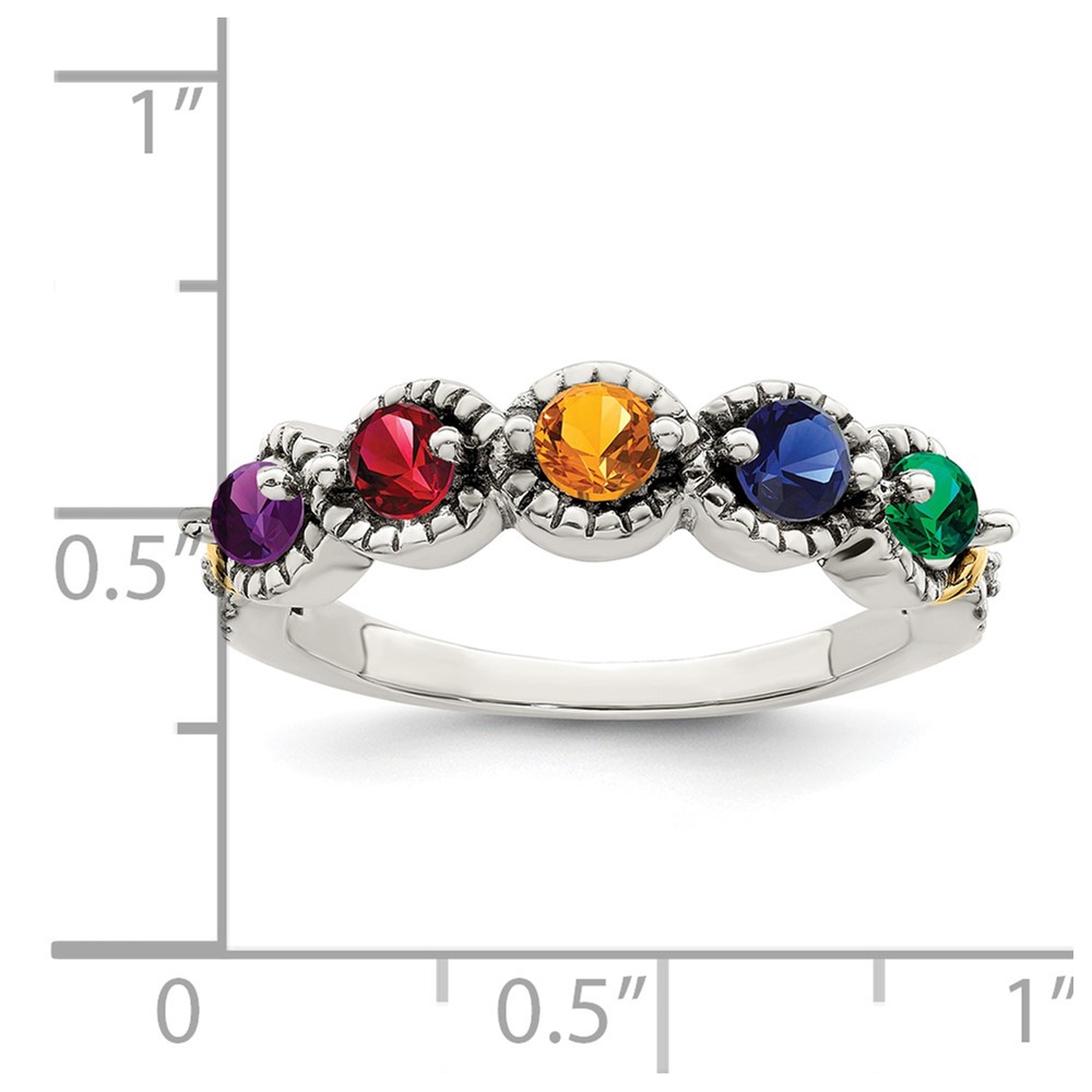 Sterling Silver Antiqued w/14k 5-stone w/Diamond Mother's Ring Semi-Mount (QMR28/5-9)