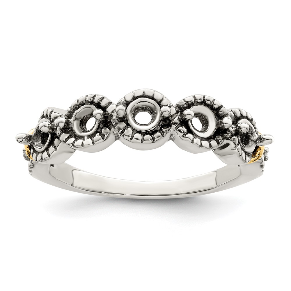 Sterling Silver Antiqued w/14k 5-stone w/Diamond Mother's Ring Semi-Mount (QMR28/5-9)