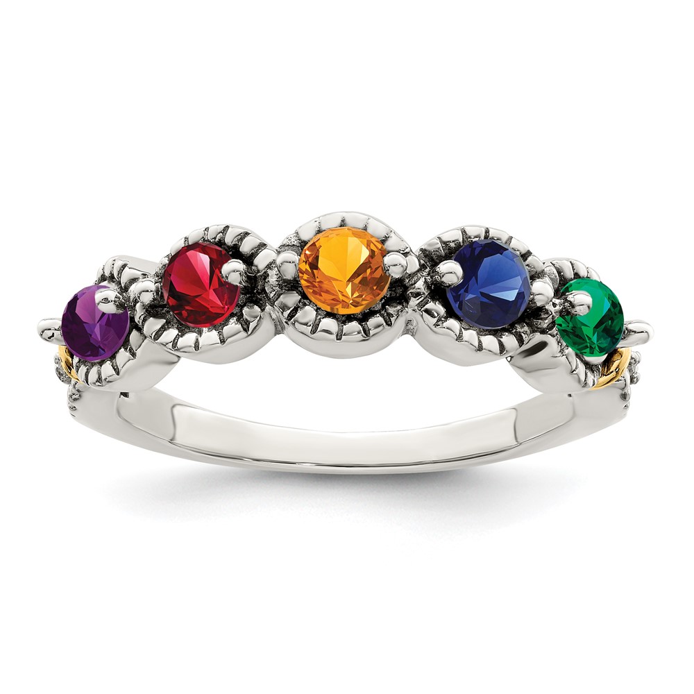 Sterling Silver Antiqued w/14k 5-stone w/Diamond Mother's Ring Semi-Mount (QMR28/5-9)