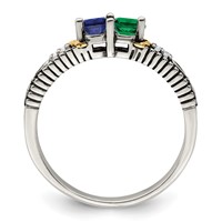 Sterling Silver Antiqued Ring with 14K 2-stone with Diamond Mother's view 3