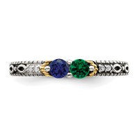 Sterling Silver Antiqued Ring with 14K 2-stone with Diamond Mother's view 5