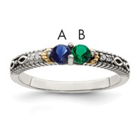 Sterling Silver Antiqued Ring with 14K 2-stone with Diamond Mother's view 1