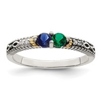 Sterling Silver Antiqued Ring with 14K 2-stone with Diamond Mother's view 2