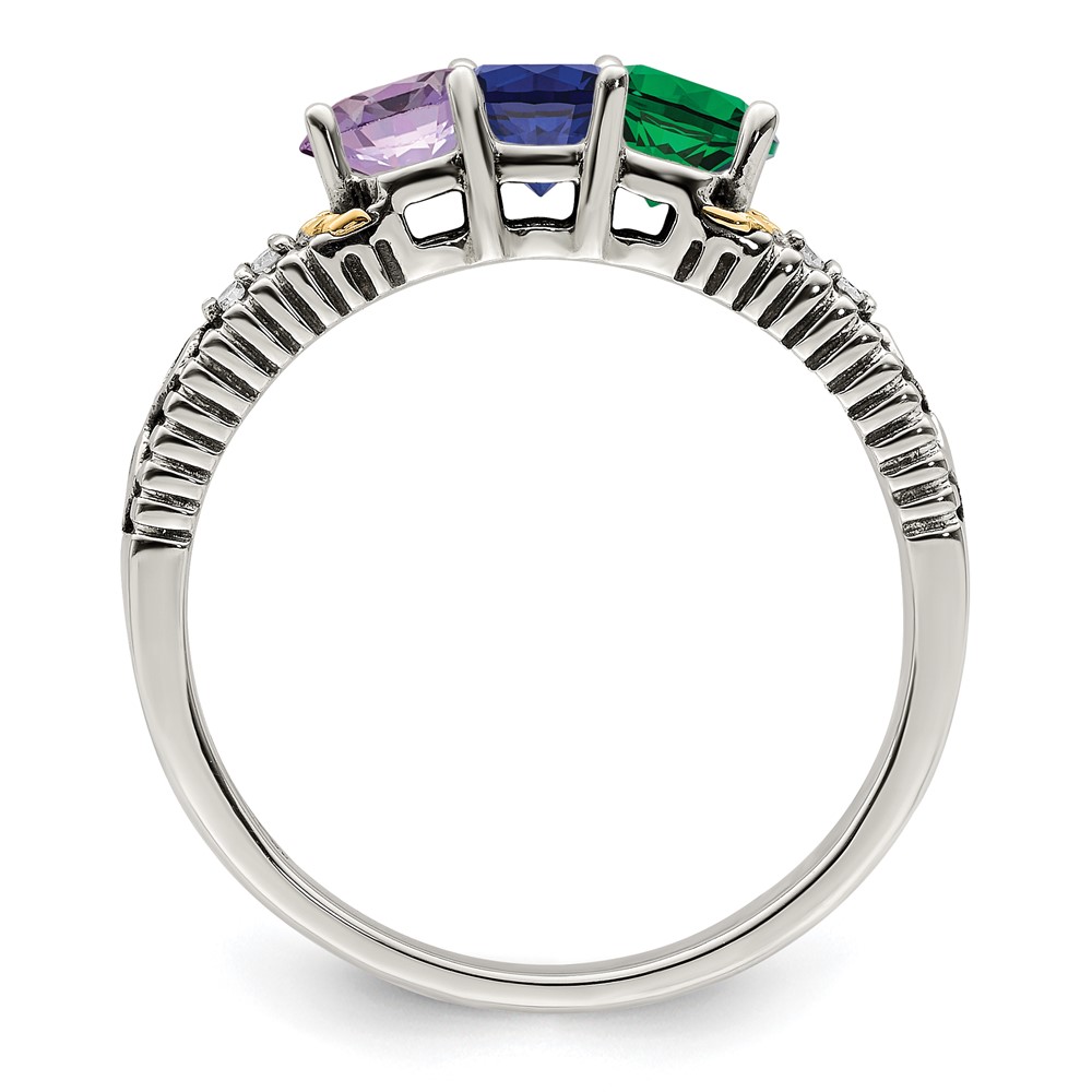 Sterling Silver Antiqued w/14k 3-stone w/Diamond Mother's Ring Semi-Mount (QMR33/3-7)