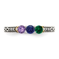 Sterling Silver Antiqued Ring with 14K 3-stone with Diamond Mother's view 5