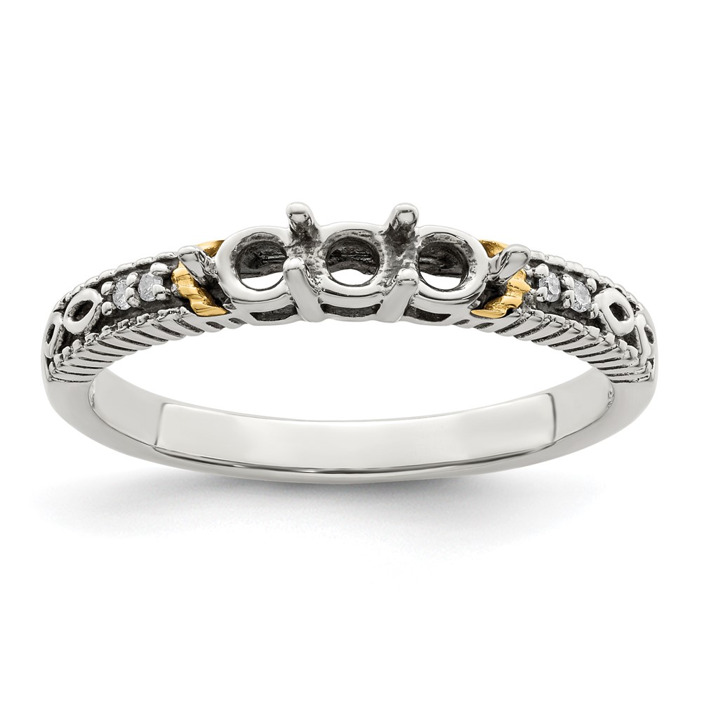 Sterling Silver Antiqued w/14k 3-stone w/Diamond Mother's Ring Semi-Mount (QMR33/3-7)
