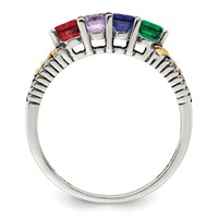 Sterling Silver Antiqued Ring with 14K 4-stone with Diamond Mother's view 3
