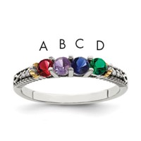 Sterling Silver Antiqued Ring with 14K 4-stone with Diamond Mother's view 1
