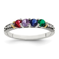 Sterling Silver Antiqued Ring with 14K 4-stone with Diamond Mother's view 2