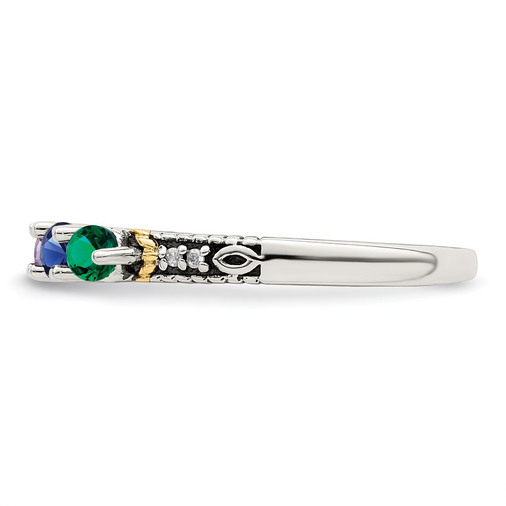 Sterling Silver Antiqued w/14k 5-stone w/Diamond Mother's Ring Semi-Mount (QMR33/5-9)