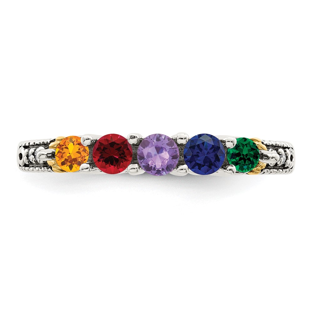Sterling Silver Antiqued w/14k 5-stone w/Diamond Mother's Ring Semi-Mount (QMR33/5-9)