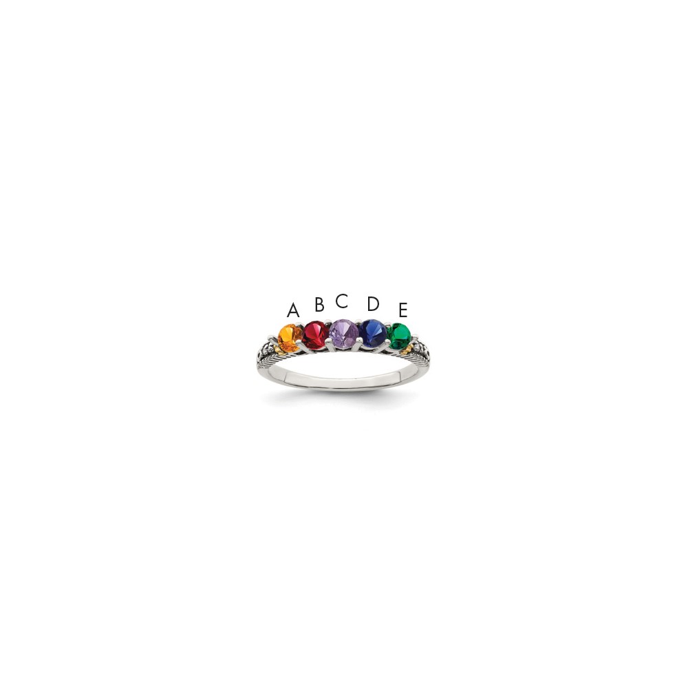 Sterling Silver Antiqued w/14k 5-stone w/Diamond Mother's Ring Semi-Mount (QMR33/5-5)