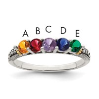 Sterling Silver Antiqued Ring with 14K 5-stone with Diamond Mother's view 1