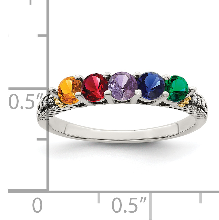 Anello in argento antico con 14k 5 pietre con diamante madre semimontato QMR33/5 - Foto 7 di 8