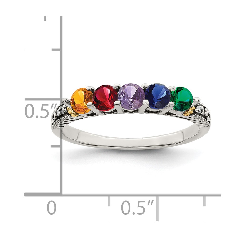 Sterling Silver Antiqued w/14k 5-stone w/Diamond Mother's Ring Semi-Mount (QMR33/5-9)