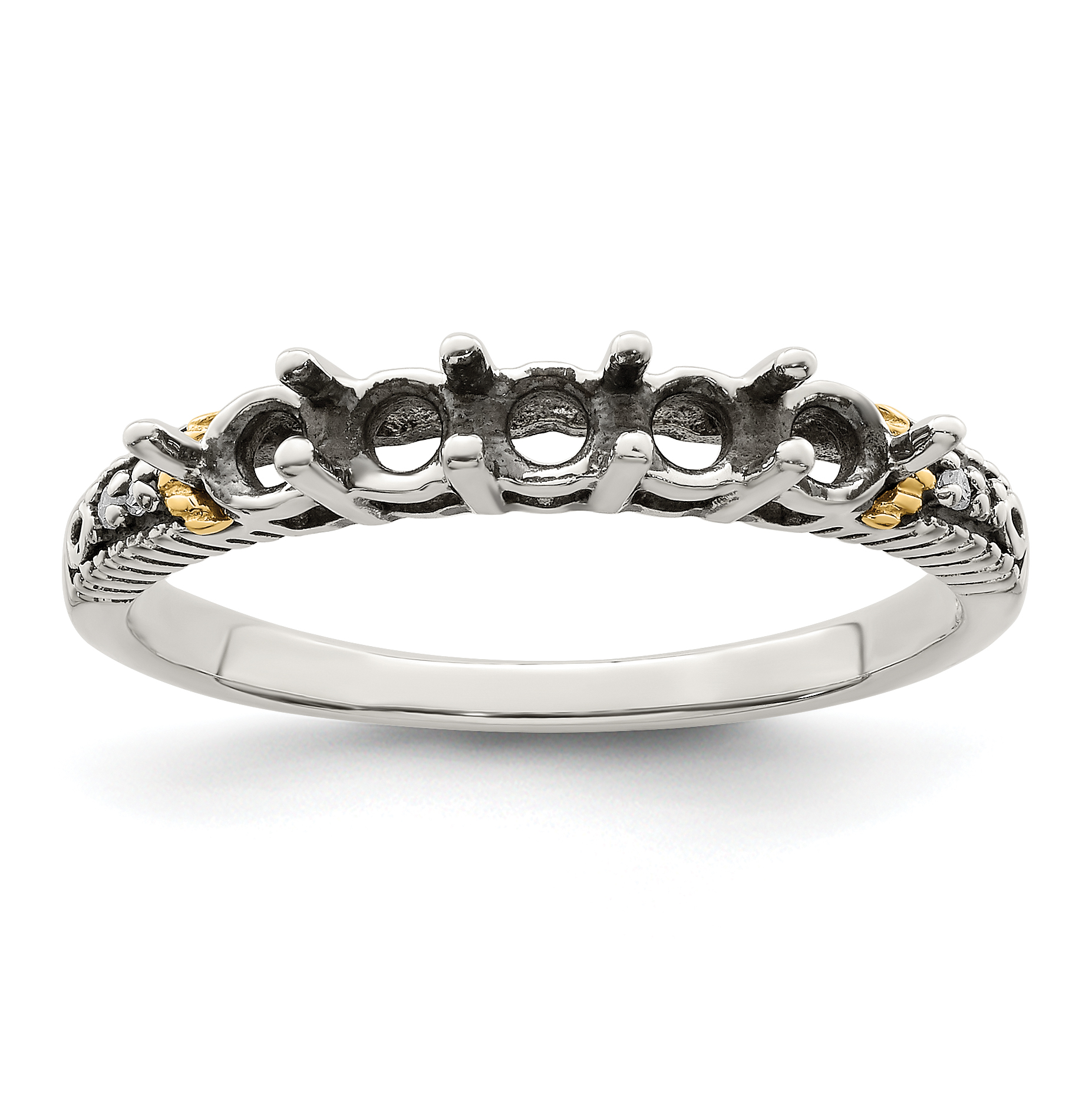 Anello in argento antico con 14k 5 pietre con diamante madre semimontato QMR33/5 - Foto 8 di 8