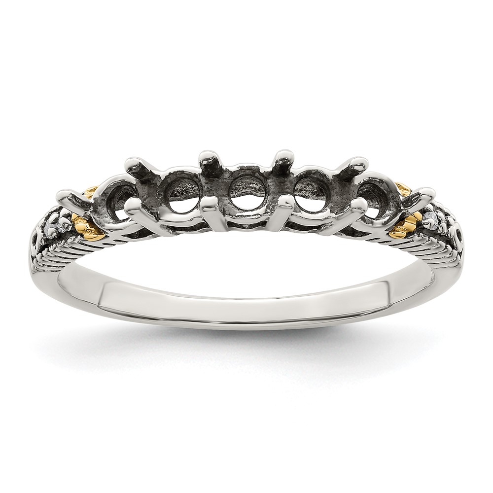 Sterling Silver Antiqued w/14k 5-stone w/Diamond Mother's Ring Semi-Mount (QMR33/5-9)