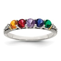Sterling Silver Antiqued Ring with 14K 5-stone with Diamond Mother's view 2