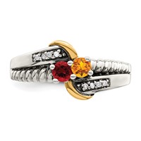 Sterling Silver Antiqued Ring with 14K 2-stone with Diamond Mother's view 5