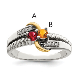 Sterling Silver Antiqued w/14k 2-stone w/Diamond Mother's Ring Semi-Mount (QMR37/2-5)