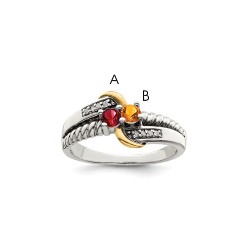 Sterling Silver Antiqued Ring with 14K 2-stone with Diamond Mother's