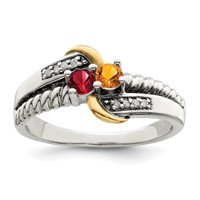 Sterling Silver Antiqued Ring with 14K 2-stone with Diamond Mother's view 2