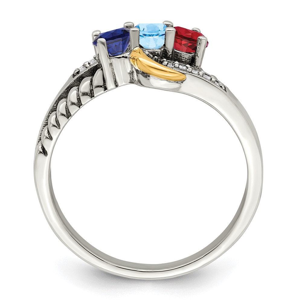 Sterling Silver Antiqued w/14k 3-stone w/Diamond Mother's Ring Semi-Mount (QMR37/3-10)