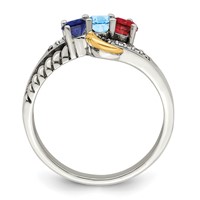 Sterling Silver Antiqued Ring with 14K 3-stone with Diamond Mother's view 3