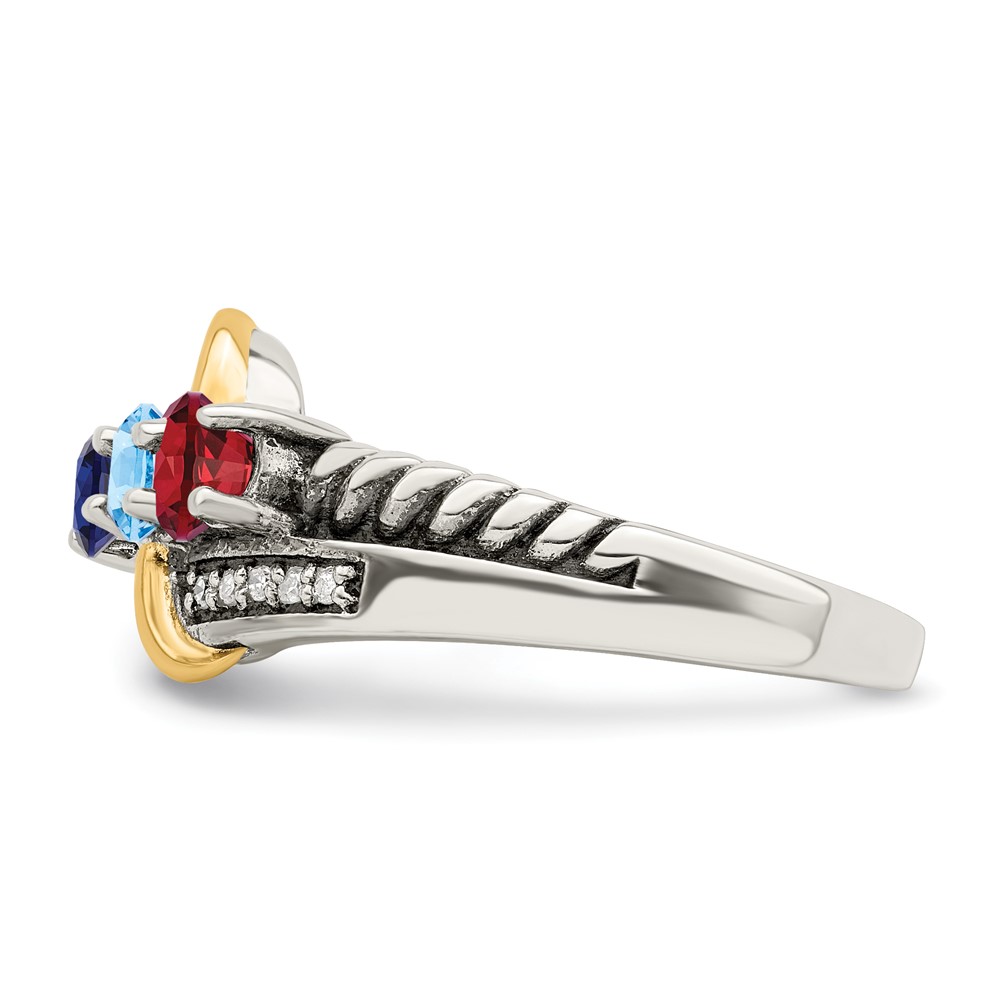 Sterling Silver Antiqued w/14k 3-stone w/Diamond Mother's Ring Semi-Mount (QMR37/3-10)