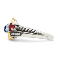 Sterling Silver Antiqued Ring with 14K 3-stone with Diamond Mother's view 4
