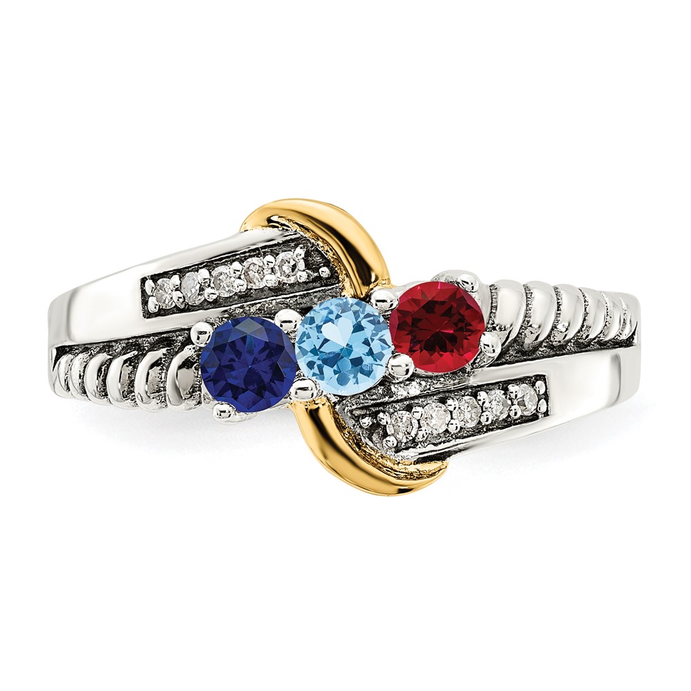 Sterling Silver Antiqued w/14k 3-stone w/Diamond Mother's Ring Semi-Mount (QMR37/3-10)