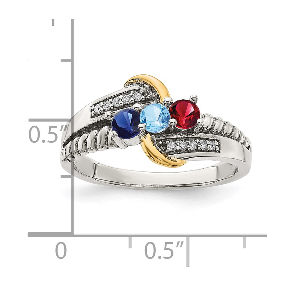 Sterling Silver Antiqued w/14k 3-stone w/Diamond Mother's Ring Semi-Mount (QMR37/3-10)