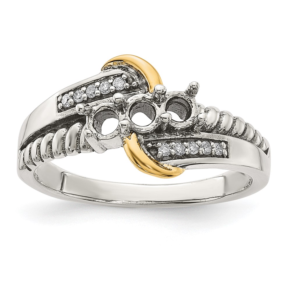 Sterling Silver Antiqued w/14k 3-stone w/Diamond Mother's Ring Semi-Mount (QMR37/3-10)