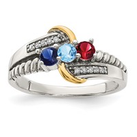 Sterling Silver Antiqued Ring with 14K 3-stone with Diamond Mother's view 2