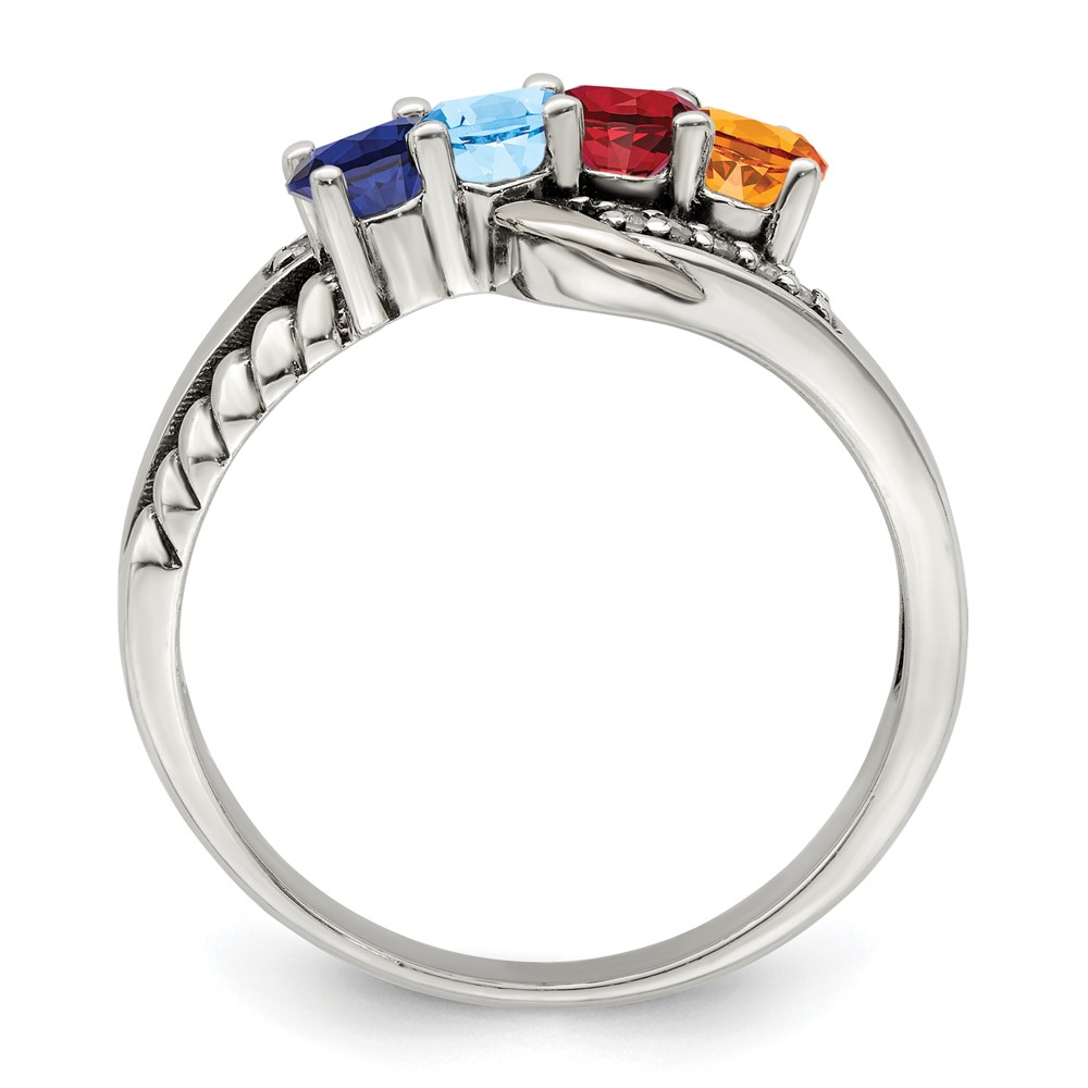 Sterling Silver Antiqued w/14k 4-stone w/Diamond Mother's Ring Semi-Mount (QMR37/4-8)